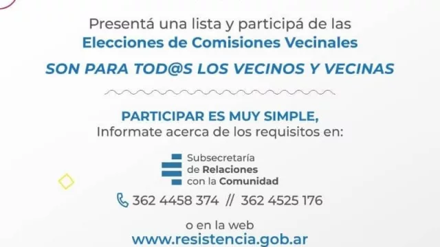 La ciudad de Resistencia recuerda que el viernes 30 cierra el plazo para presentar listas para elección de Comisiones Vecinales 