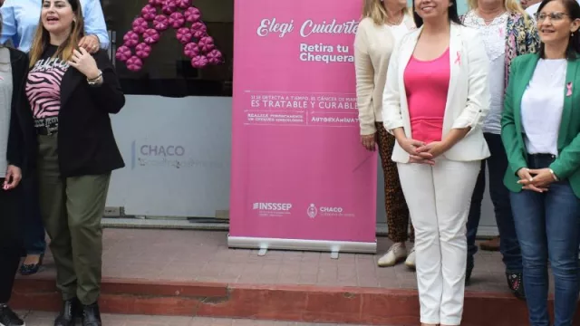 Resistencia instaló un Lazo Rosa en el Insssep para concientizar sobre la lucha contra el cáncer de mama